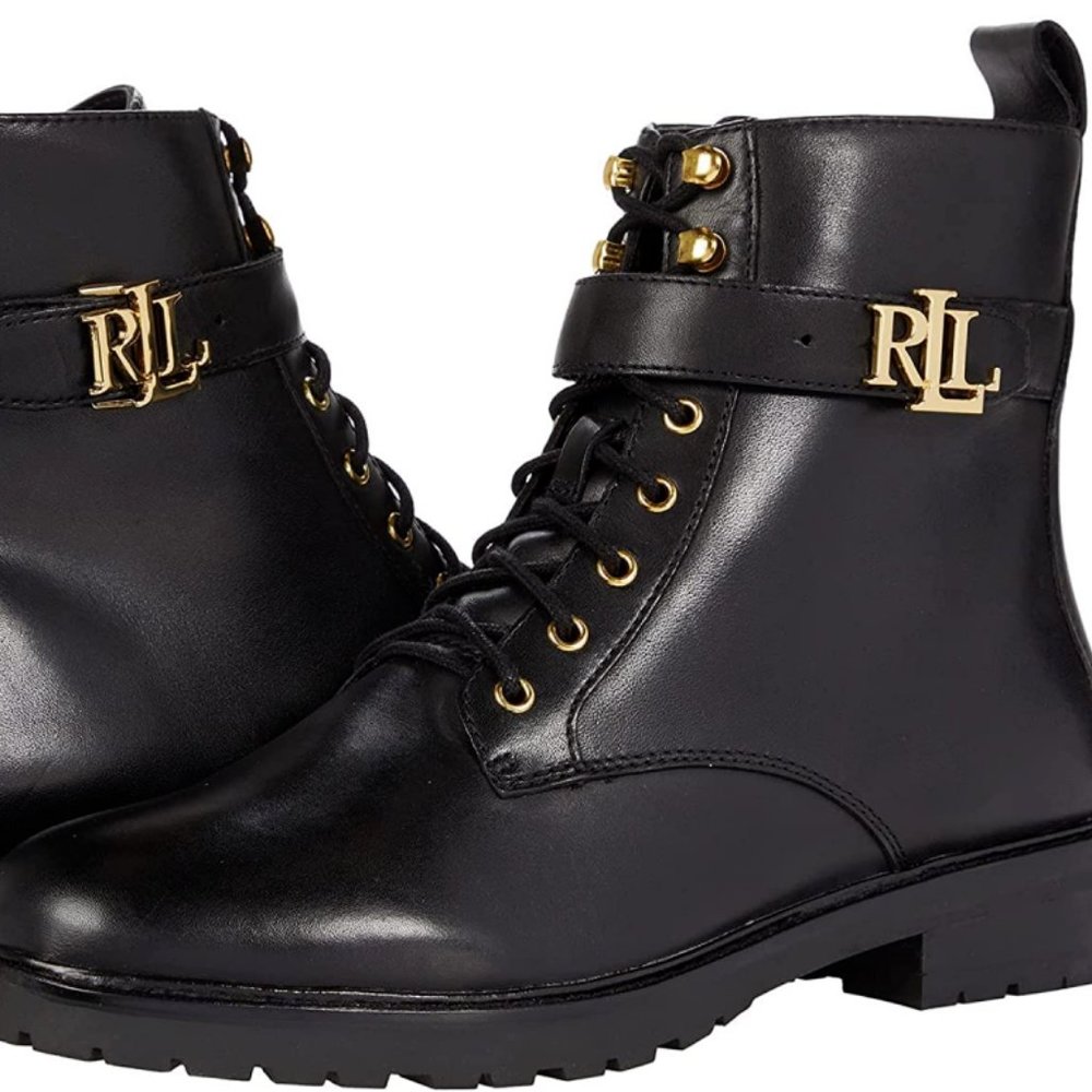 Lauren Ralph Lauren Eldridge Women’s Leather Lace-up Ankle Boots Black Size 8
